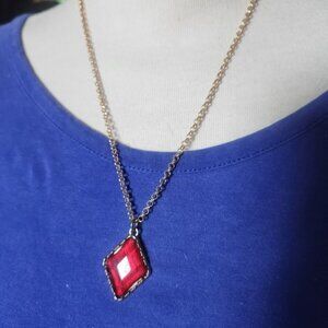 18IN Gold Tone Red Diamond Shape Pendant Necklace NWT Tony Alexander Jewelry
